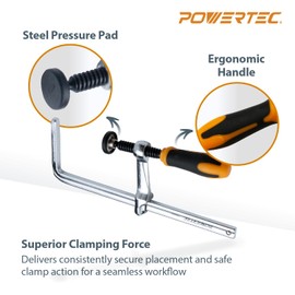 POWERTEC 4PK Quick Screw Guide Rail Clamp for MFT Table and Track Saw Guide Rail System, 7” Capacity x 2-3/8” Throat Depth, 400lbs Clamping Force (71409-P2)