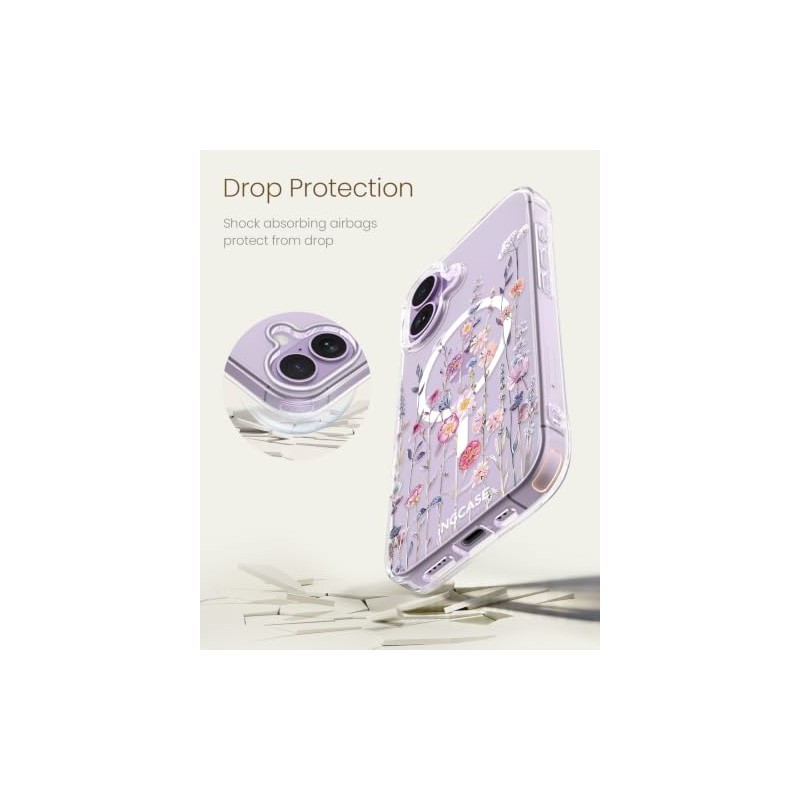 Bonita Funda Magnética Iphone Transparente Delgada Compatible Magsafe Patrón Floral