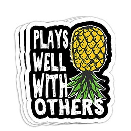 Swinger Couples Plays Well with Others Upside Down Pineapple Gift Decorations - 3x4 Decals Stickers for Laptop Window Helmet Water Bottle (Set of 3)