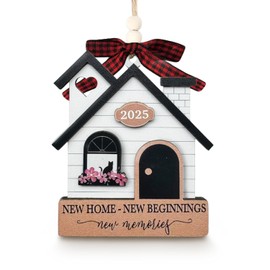 New Home Ornament 2025 - Housewarming Gifts for New Home, House Warming Gift for Women Couple houseowners Ideas, Wooden First Home Chirstmas Ornament 2025(House 04)
