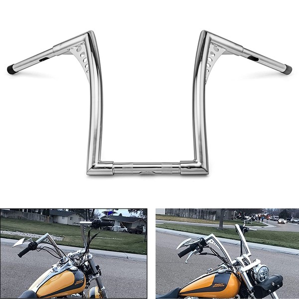WSays 14" Rise Ape Hangers 1-1/4" Diameter HandleBar Chrome Compatible with Harley Dyna Softail Sportster XL 883 1200 & 1994-2023 Road King Model & 1998-2013 Road Glide