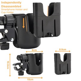 Getränkehalter für Kinderwagen Buggy, Universeller Kinderwagen-Getränkehalter mit Handyhülle, 360 Grad Rotation, Flaschenhalter Wasser Becherhalter für Trolleys Mountainbikes,Kinderwagen und Rollstuhl