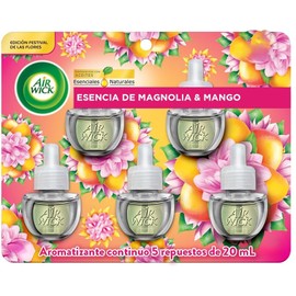 Airwick® Aromatizante de Ambiente Continuo, 5 Repuestos Esencia de Magnolia & Mango, 20ml C/u | Duración de hasta 300 días