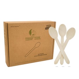 Pack of 200 Disposable Wooden Spoons, 16 cm/6.3 Inch Wooden Spoons, Disposable Cutlery - Compostable, Disposable Cutlery, Environmentally Friendly, Biodegradable
