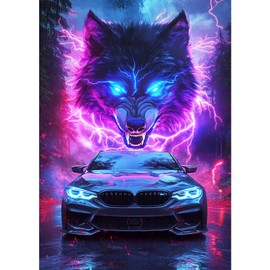 MXJSUA 5D DIY Wolf Diamond Painting, Sports Car Diamond Painting Full Kit, Diamond Painting Craft Rhinestone Cross Stitch Painting for Adults, 30x40 cm