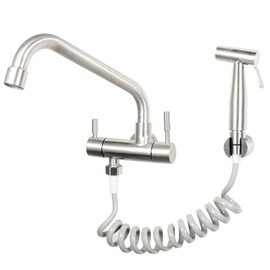 DAHSLNWKN Sprayer Kit - 304 Stainless Steel Faucet Wall Type Single Cold Quick Open Balcony Laundry Pool Kitchen Faucet with Spray Gun Wall Mounted