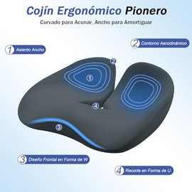 Cojín Ortopédico de Memory Foam para Silla, Alivio Eficaz del Dolor de Ciática, Espalda y Coxis, Base Antideslizante para Oficina y Coche, Funda Lavab