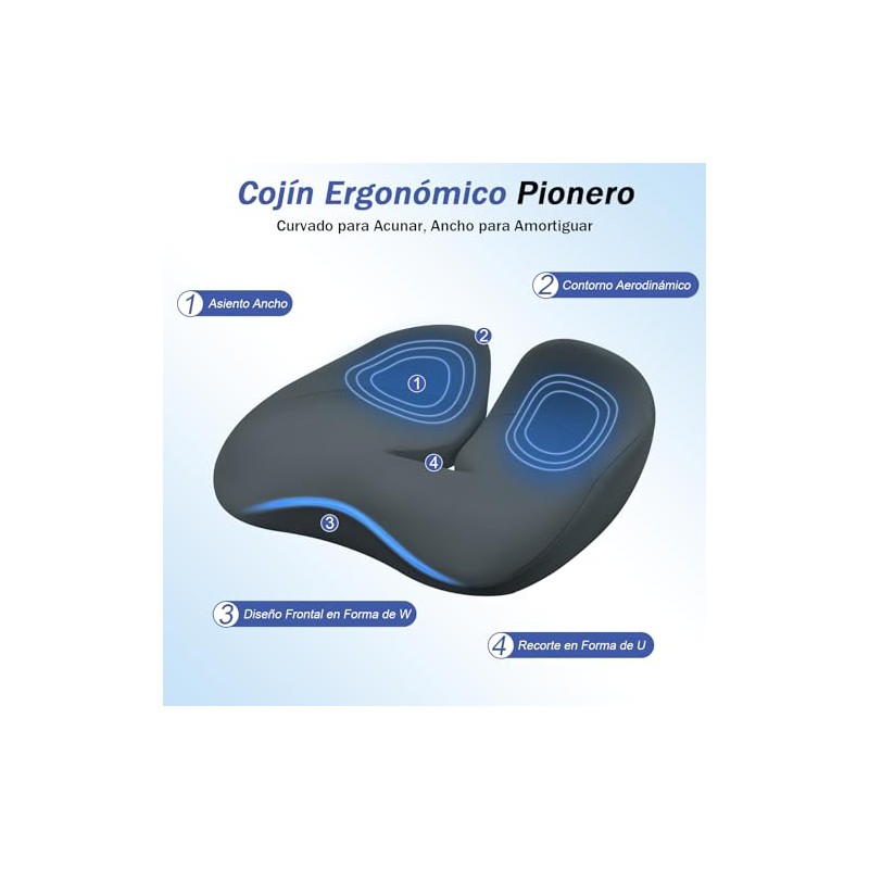 Cojín Ortopédico de Memory Foam para Silla, Alivio Eficaz del
