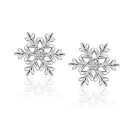 LeCalla 925 Sterling Silver Diamond Stud Earring for Women 0.01 Carat Snowflake Hypoallergenic Studs Earrings