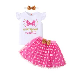 LUZOZEZO Toddler Kids Baby Girls Birthday Princess Outfits Dress short Sleeveless Shirt Tutu Skirt Set