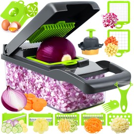 CIRULLI 16 in 1 Gemüseschneider,Mehrzweck gemüseschneider All-in-One Küchenhelfer Mit Behälter und Fingerschutz,gemüse zerkleinerer für Würfeln,Schneiden, Hobeln,Mandolinenschneider,Mandoline