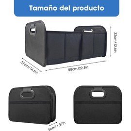Organizador de Maletero para Auto, Negro, Plegable, Impermeable, con Múltiples Compartimentos y Asas Reforzadas, para SUV, Coche, Todoterreno (L 60 * 37 * 32)