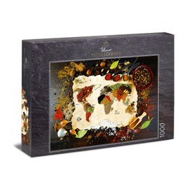Ulmer Puzzleschmiede - Taste The World Puzzle - Classic 1000 Piece Puzzle - Puzzle Motif World Map Made of Colourful Spices - Original Food Photography as a Colourful Adult Puzzle