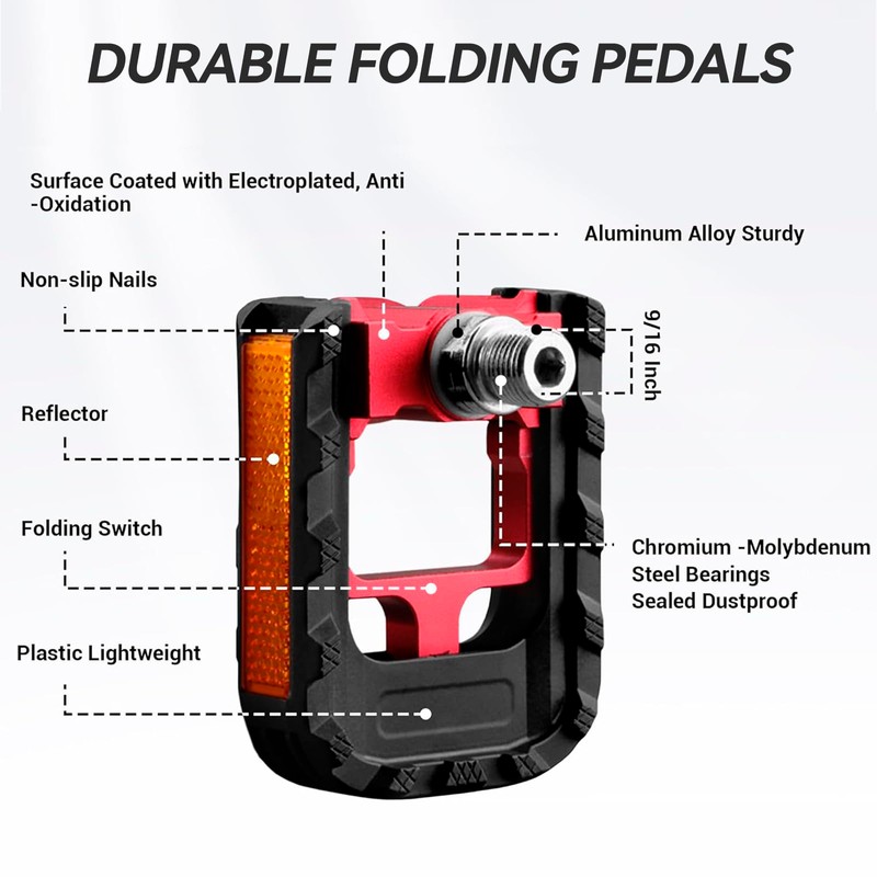 KABON Bicycle Pedal Foldable Non-Slip Bicycle Pedal Set with Reflectors