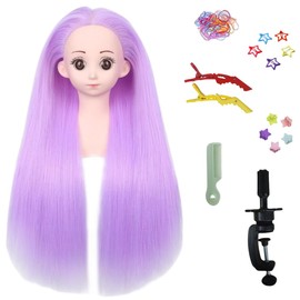 Mannequin Head for Kids with Purple Yaki Straight Hair,Kids’ Mannequin Doll Head to Practice Braiding