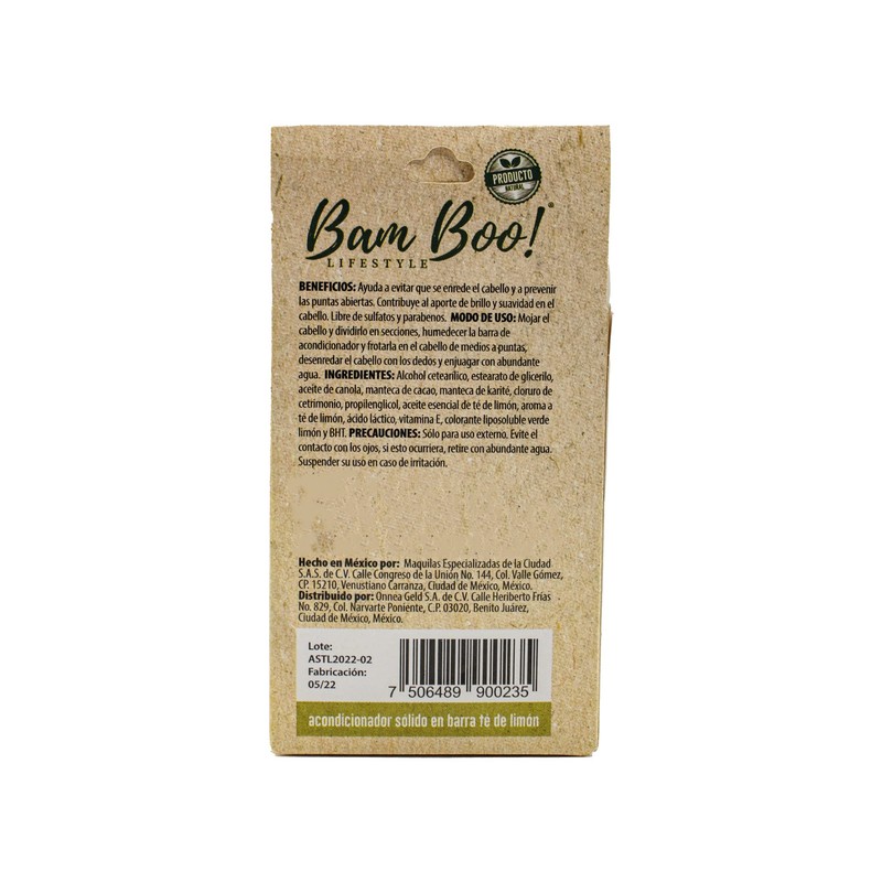 Acondicionador Sólido Artesanal Natural Té Limón 80 g Bam Boo!