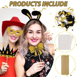 Kaluofan 25 PCS Black and Gold Party Decorations, Photobooth Party Props