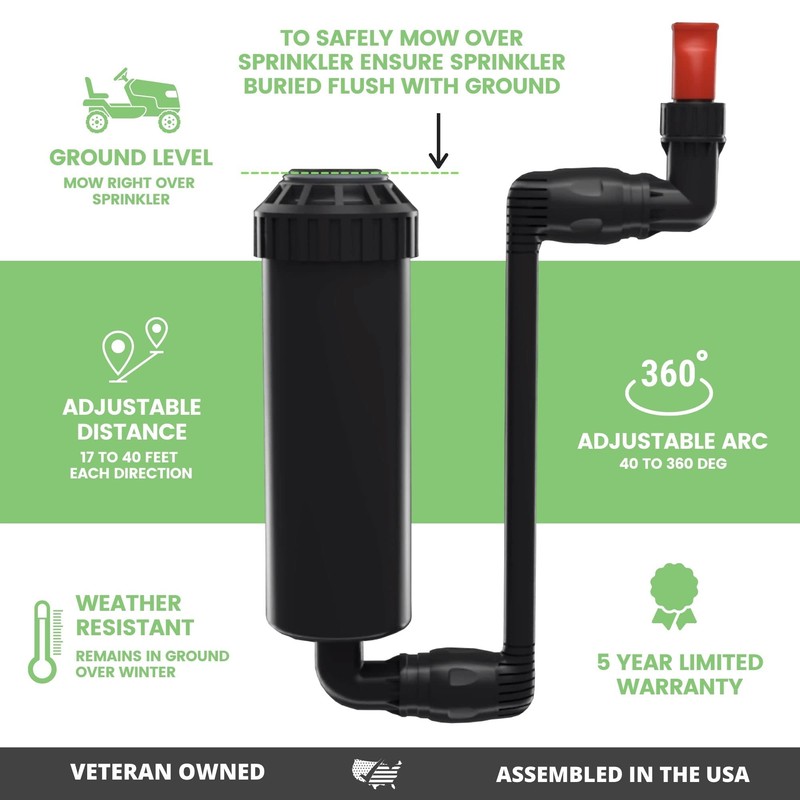 Quick-Snap In-Ground 5-Inch Pop-Up Adjustable Sprinkler with Quick Hose Connector,