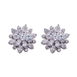 Tesuivra Lightweight Double Sunflower Cubic Zirconia Stud Earrings for Women, Copper, Cubic Zirconia