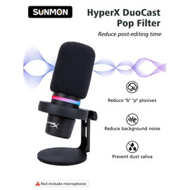 SUNMON HyperX DuoCast Pop Filter Compatible with HyperX Duo Cast Microphone, Mic Windscreen Pop Filter Reduce Noise and Plosives, DuoCast Mic Cover Foam By SUNMON