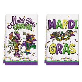 BOTB LIHM Mardi Gras Fleur De Lis Iris Crawfish Beads Hat Masquerade Mask Celebration Carnival Kitchen Towels Dish Towels 18x26 Inch Home Decorations Hand Towels Set of 2 Drying Dishcloth