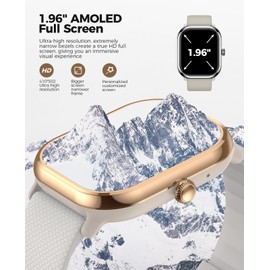 Smartwatch(Answer/Make Call), 1.96" AMOLED Smart Watches for Women with 100+ Sport Modes Blood Pressure Blood Oxygen Heart Rate Monitor, IP68 Waterproof Fitness Tracker Compatible with iOS/Android