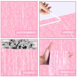 Ertyjikg Pink Bow Party Decorations, 2 Pack Pink Bow Foil Fringe Curtains, Bow Coquette Birthday Decorations Supplies, 3.3 x 6.6ft Pink Streamer Pink Bow Backdrop Decor for Girls