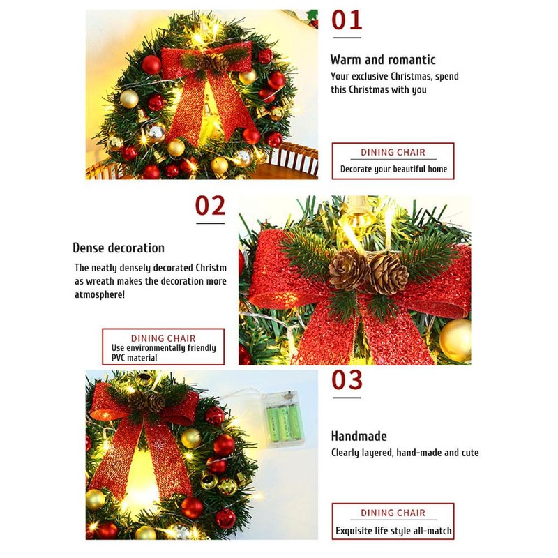 Xmas Wreath with 20 LED Lights and Bells Christmas Garland