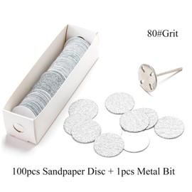 100pcs Sandpaper Disc and 1pcs Metal Bit, 3/32 Shank Replaceable Pedicure Sanding Disc Bit for Dead Skin Callus Removal Electric Foot File Tools (White/80# (Coarse))