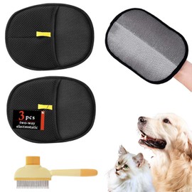 3-piece double Sided pet hair removal glove, cat hair removal glove, grooming mitt for dogs, waterproof design, easy to clean and environmentally friendly, for washing, hair removal and care.