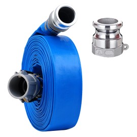 Water Pump Discharge Hose 2inch x 50ft With Aluminum Camlock C & E Fittings, PVC Lay Flat Hose Cam Lock Fitting Type A included, Heavy Duty Reinforced Pool Pump Backwash Hose Assembly