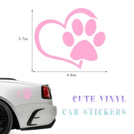 DXNQ Pet Dog Paw Puppy Love Heart Vinyl Decal, 4.6" 3.7" Heart with Dog Paw Print Reflective Bumper Sticker, Cute Waterproof Puppy Footprint Heart Decal for Window Laptop Wall (Pink)