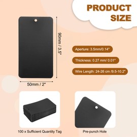 sourcing map 100Pcs Black Plastic Shipping Tags, 3.5" x 2" Waterproof Labeling Writable Blank Hang Tags Perforated for Valve Marking, Gift, Luggage, Garage, Inventory
