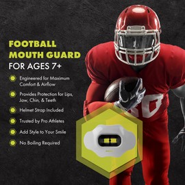 DAMAGE CONTROL - Mouth Guard - Youth Mouth Guard That Protect Lips & Teeth - No Boiling Pacifier, Breathable Binky Mouthpiece - Football Mouthpiece - Works with Braces - Helmet Strap Included