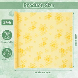 CYEAH 2 Rolls Beeswax Wraps for Food, 13 x 39 Inch Bees Wax Paper, Bees Wax Wraps Reusable Food Storage, Eco Friendly Honeycomb Wax Paper Roll for Sandwich, Cheese, Fruit, Bread, Snacks