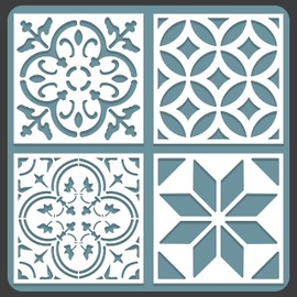 STENCILOGY® / 4 pcs. 8 x 8 Inches/Tile Stencil Set, Reusable Tile Stencils Set for Painting, Furniture, Floor/Household Paint Wall Stencils (8x8 inches)