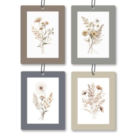 Exqcom Vintage Rustic Floral Car Air Freshener 4 Pcs, Neutral Cottagecore Flower Hanging Scents Air Freshener for Women Girls Gifts, Retro Floral Scented Car Accessories Decor for Room Closet Drawer