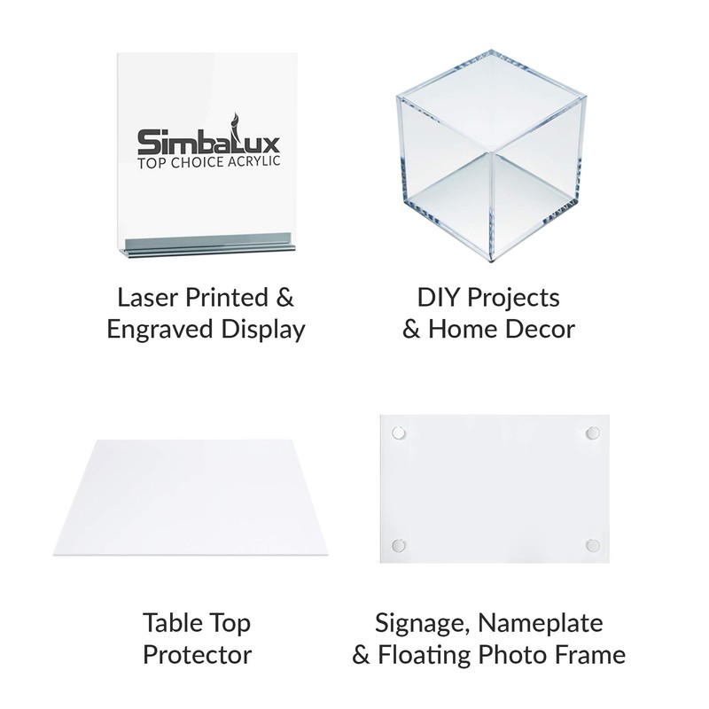 SimbaLux Acrylic Sheet Clear Cast Plexiglass 12” x 12” Square