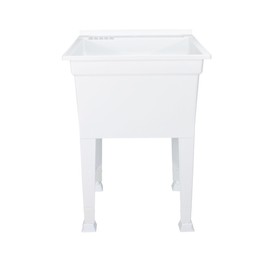 Utility Sink Heavy Duty Freestanding Utility Tub Sink with Drain Plug, Adjustable Floor Levelers & 5 Step Installation Process, 24 x 24 Inches, White