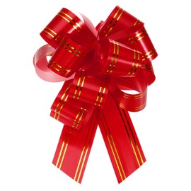 MECCANIXITY 5pcs 4 Inch Large Pull Bow Metallic Red Gift Wrapping Bows with Gold Edge for Wedding Baskets Presents Christmas