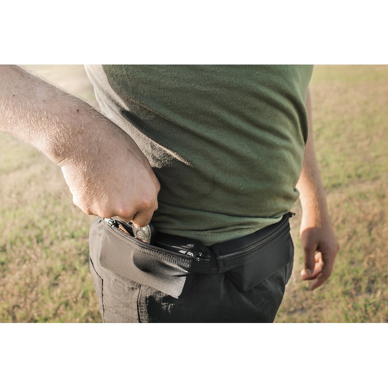 SPI Glide Buckle-Less, Adjustable Twin Pocket Running Belt (Black)