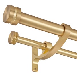 Double Drapery Curtain Rods, 36-72” Telescoping Curtain Rod with 1inch large rod and 5/8inch small rod, Modern Round Style Finials, Warm Gold