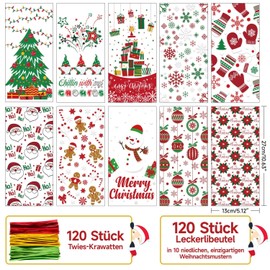 Orifinter 10 Styles Cookie Bags, 100 Pieces Christmas Cookie Bags, Gift Bags, Transparent Bags for Filling, Christmas Bags for Filling