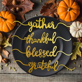Thanksgiving Cutout Wood Table Place Card Thankful Grateful Blessed Gather Wood Word Table Settings Signs Decorations Autumn Themed Thanksgiving Party Table Home Decoration (Gold, 4)