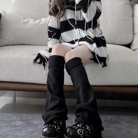 KBRPEY Women's Leg Warmers Short Button Leg Warmers Winter Leg Warmers Knitted Legwarmers Boots Boot Cover Keeps Warm in Winter, For All Leg Shapes for Students Girls, black