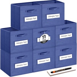 artsdi Fabric storage cubes (8 Pack) 11 Inch Cube Storage Bin, cube organizer bins with 8 Labels Window Cards & a Pen, Foldable cube organizer bins and Storage Box, Navy Blue