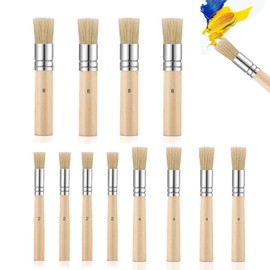 12 Pcs Wooden Stencil Brushes, Natural Bristle Paint Brushes Art Painting Brush For Acrylic Painting Oil Painting Card Making Diy Art Crafts Project
