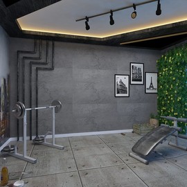 17.7"x354" Extra Wide Thicken Dark Grey Concrete Contact Paper 3D Concrete Wallpaper Peel and Stick Vinyl Wrap DIY Self Adhesive Matte Grey Tile Sticker for Countertops Drawer Bathroom Kitchen