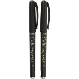 Manuscript 14198 2 Pieces – Callicreative Markers with 2.4mm Italic Chisel nibs, Metallic Gold and Silver – Ideal for Exploring The Art of Hand Lettering