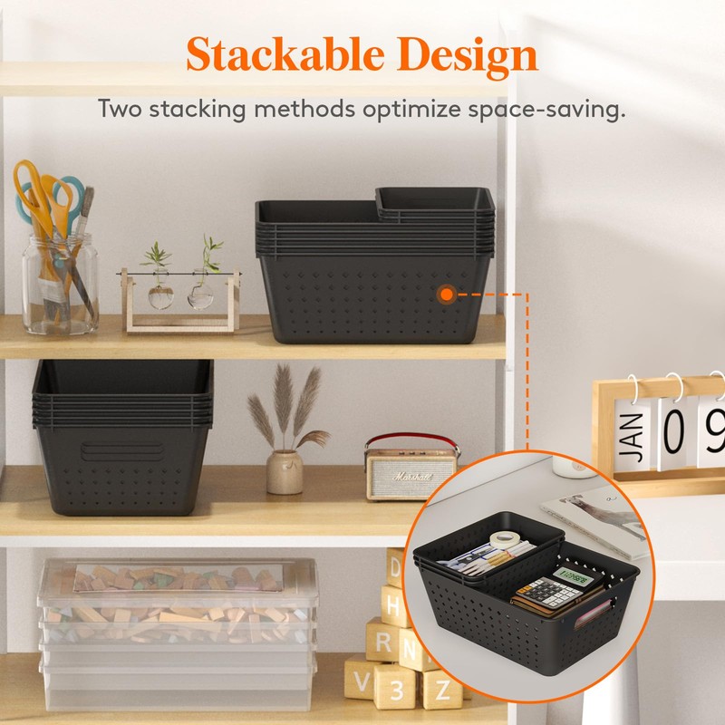 Lifewit Plastic Storage Basket, 12 Pack Stackable Storage Bins for